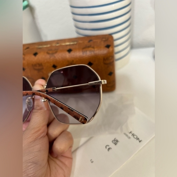 MCM Gold Frame Hexagonal Sunglasses with Gray Gradient Lenses main image 7